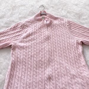 L.L.Bean Pink Cable Knit full Zip Sweater Women’s 2X Cozy Cotton Pullover